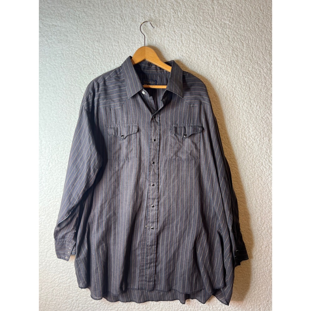 Panhandle Slim Mens Western Snap Shirt Brown Blue Striped Pearl Snap 2XL